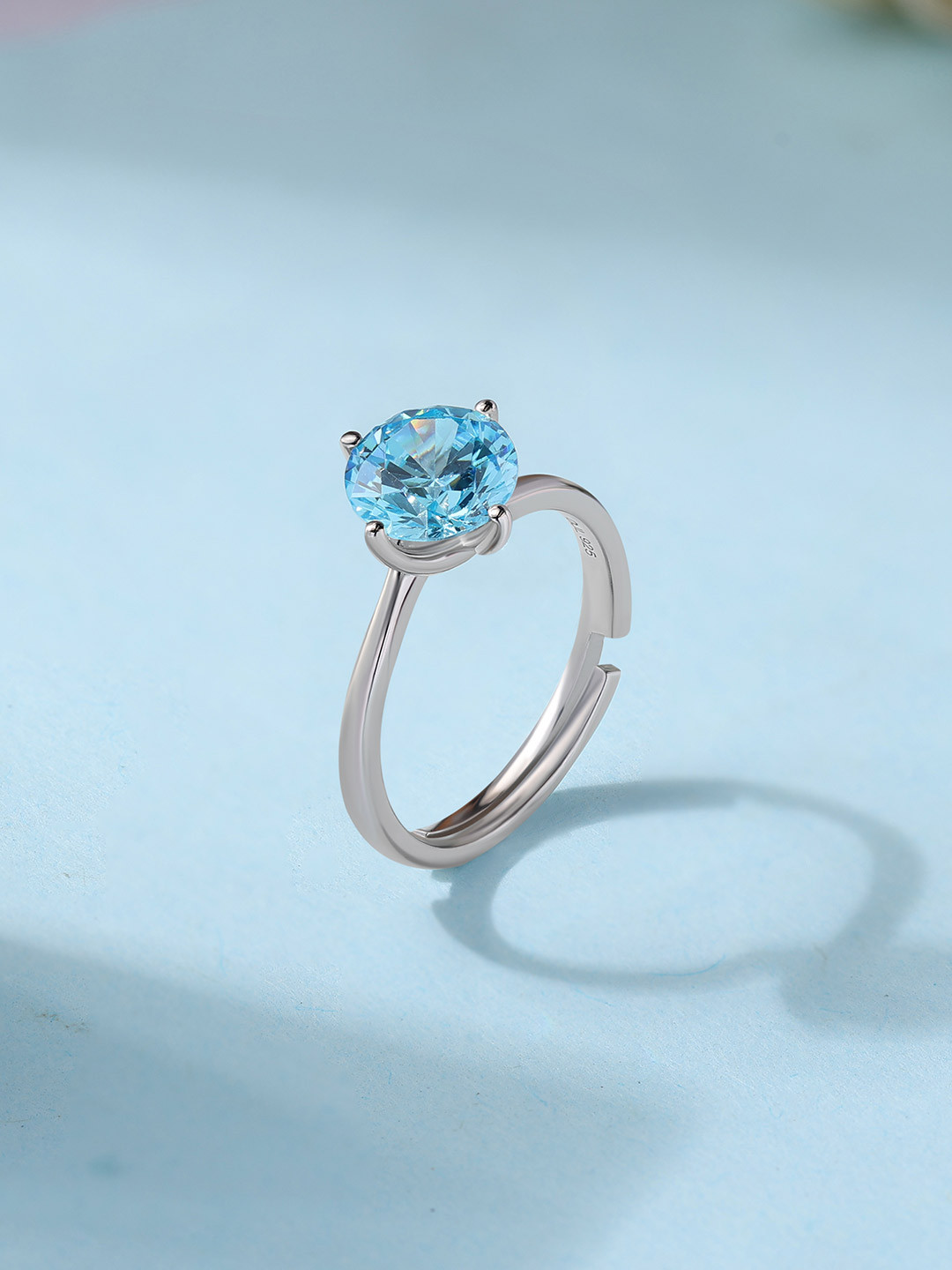 Ornate Jewels 925 Silver Rhodium-Plated Topaz Stone-Studded Adjustable Finger Ring