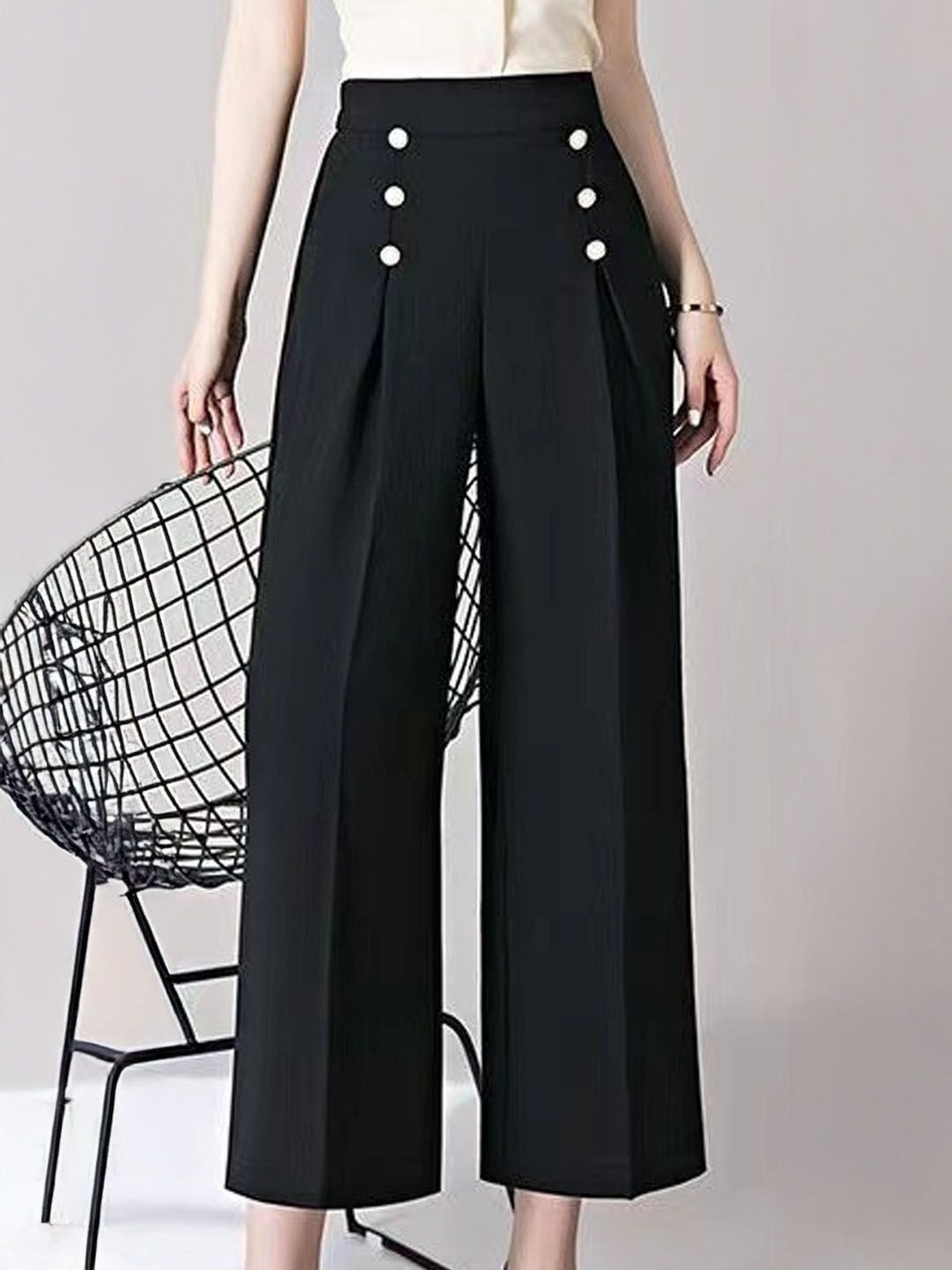 StyleCast Women Loose Fit Pleated Formal Wide Leg Trousers