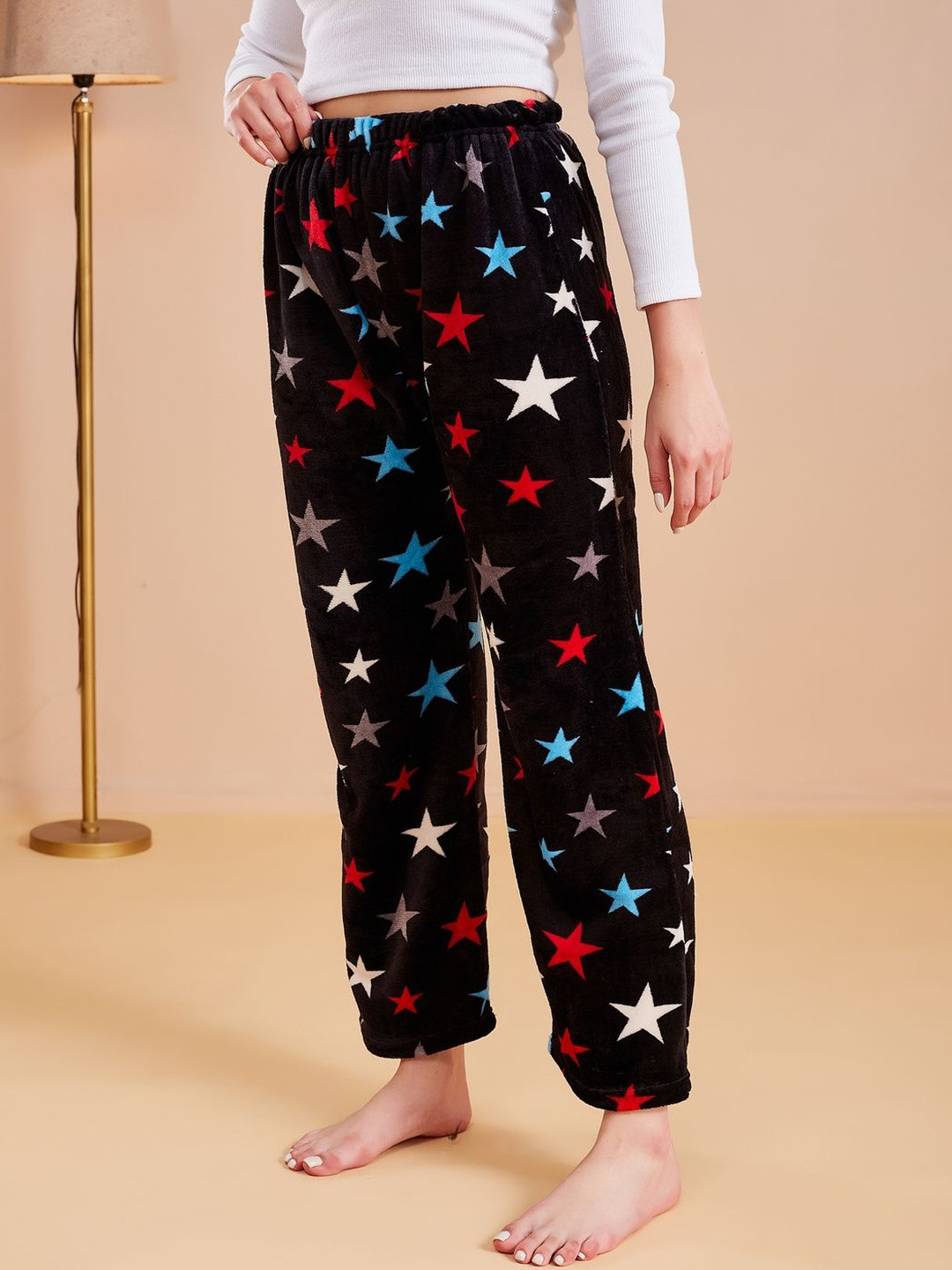SECRETS BY ZEROKAATA Printed High-Rise Assorted Fleece Winter Fur Lounge Pant