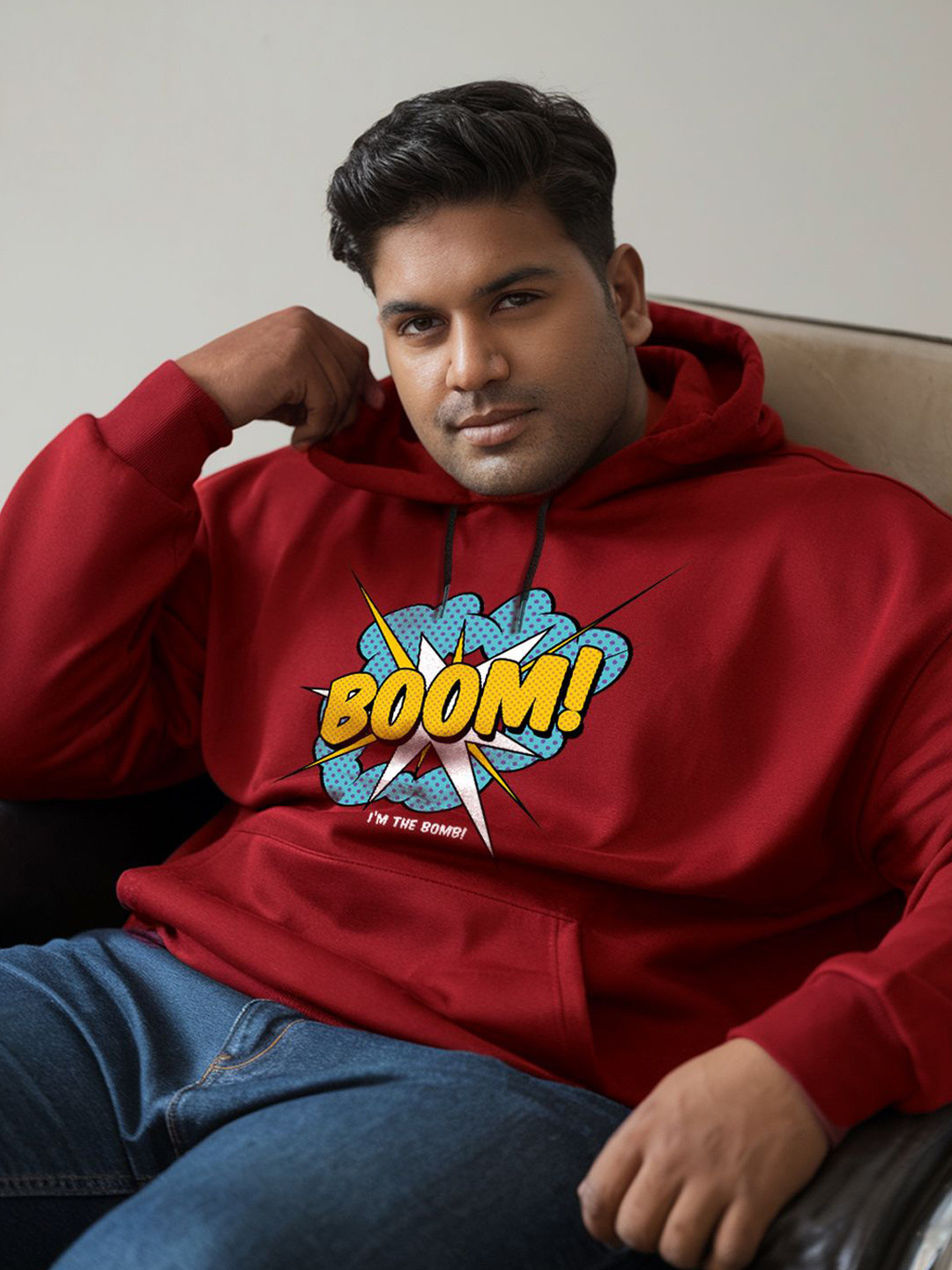 FFLIRTYGO Men Plus Size Graphic Printed Long Sleeve Hooded Pullover Sweatshirt