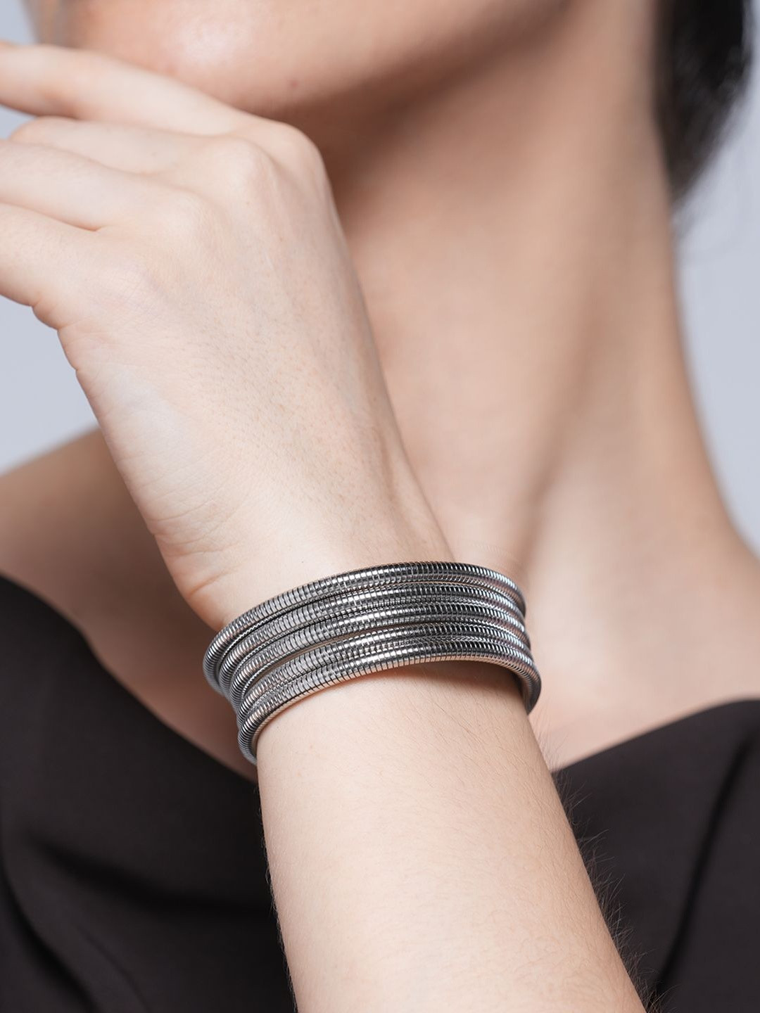 CAO Jewellery Stainless Steel Silver-Plated Multistrand Bracelet