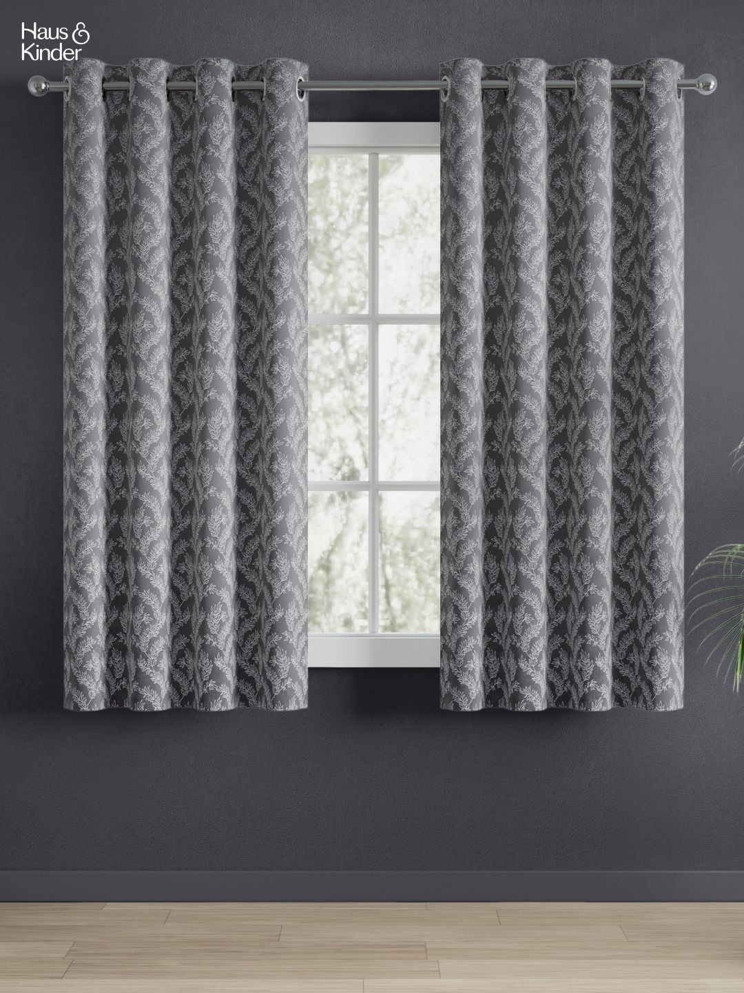 haus & kinder Signature Midnight Willow Grey Jacquard 2 Pcs Room Darkening Window Curtains