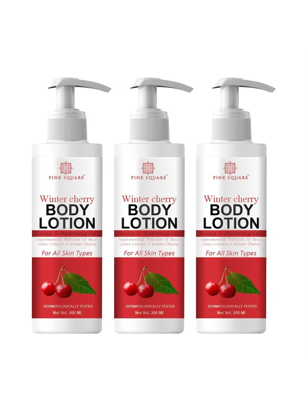 Pink Square Set Of 3 Cherry Blossom Nourishing Body Lotion With Shea Butter - 200 ml Each