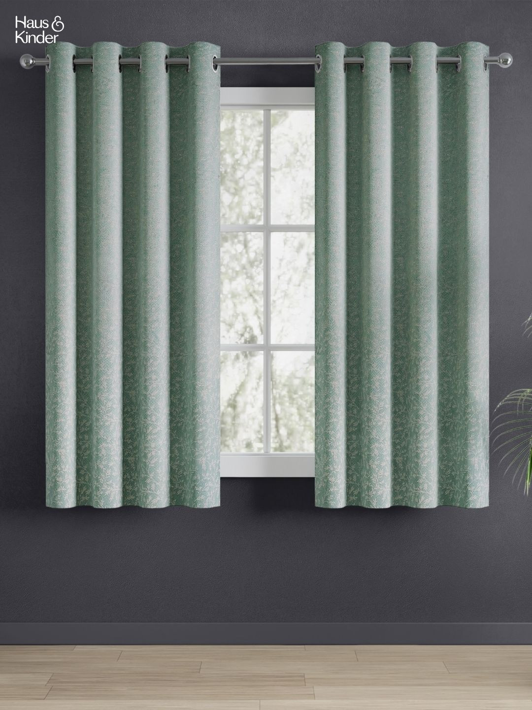 haus & kinder Ivy Breeze Green & Gold-Toned 2 Pieces Floral Room Darkening Window Curtains