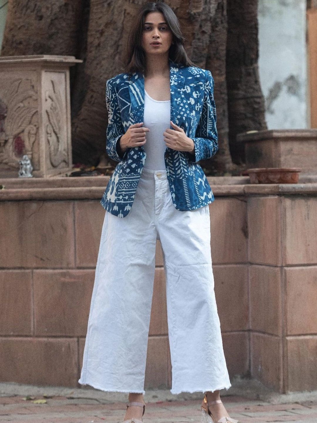 Zolo Label Women Organic Cotton Tailored Jacket with Patchwork