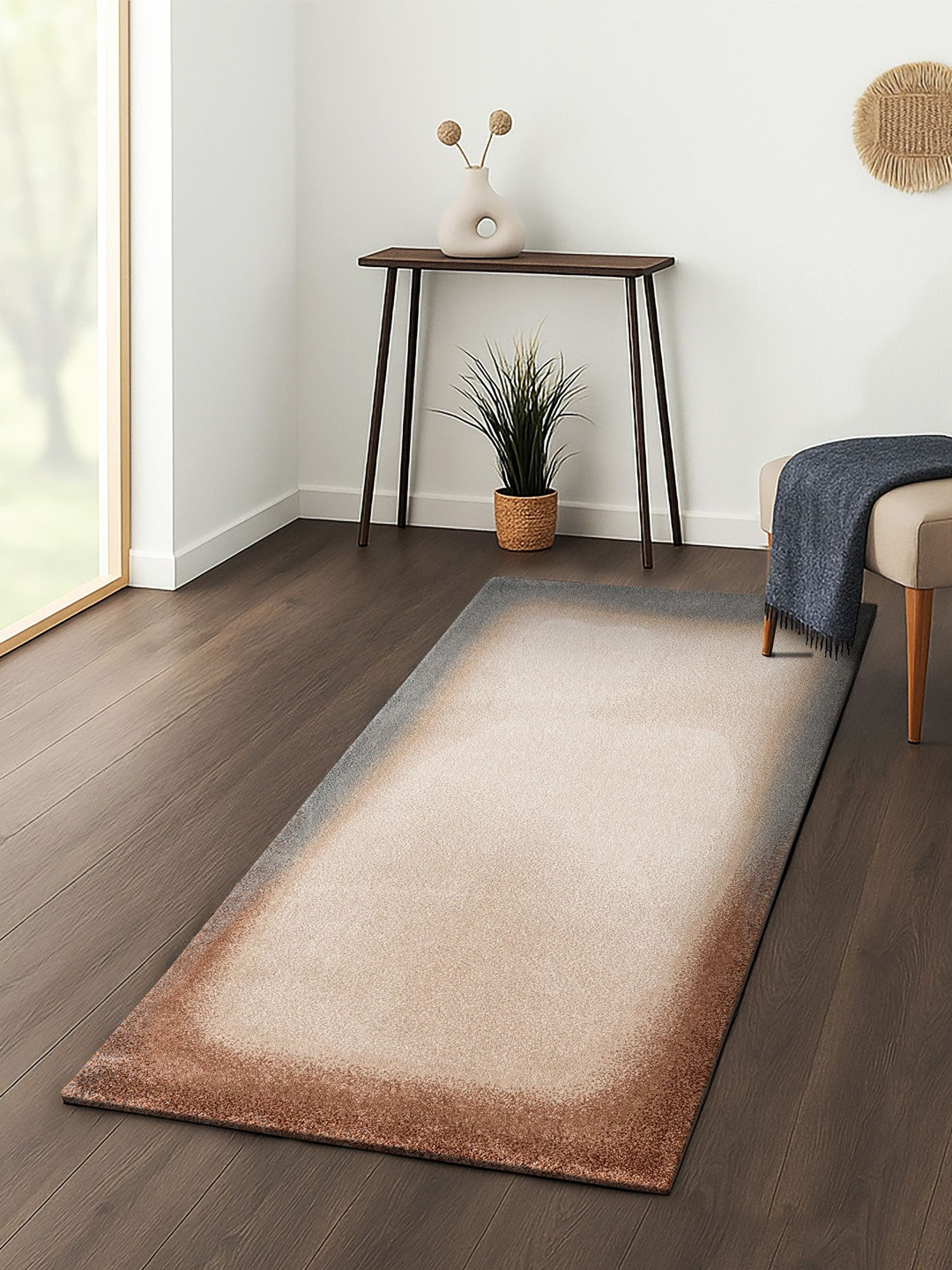 OBSESSIONS Beige Abstract Printed Ecological Water Repellent Antistatic Bedside Runner