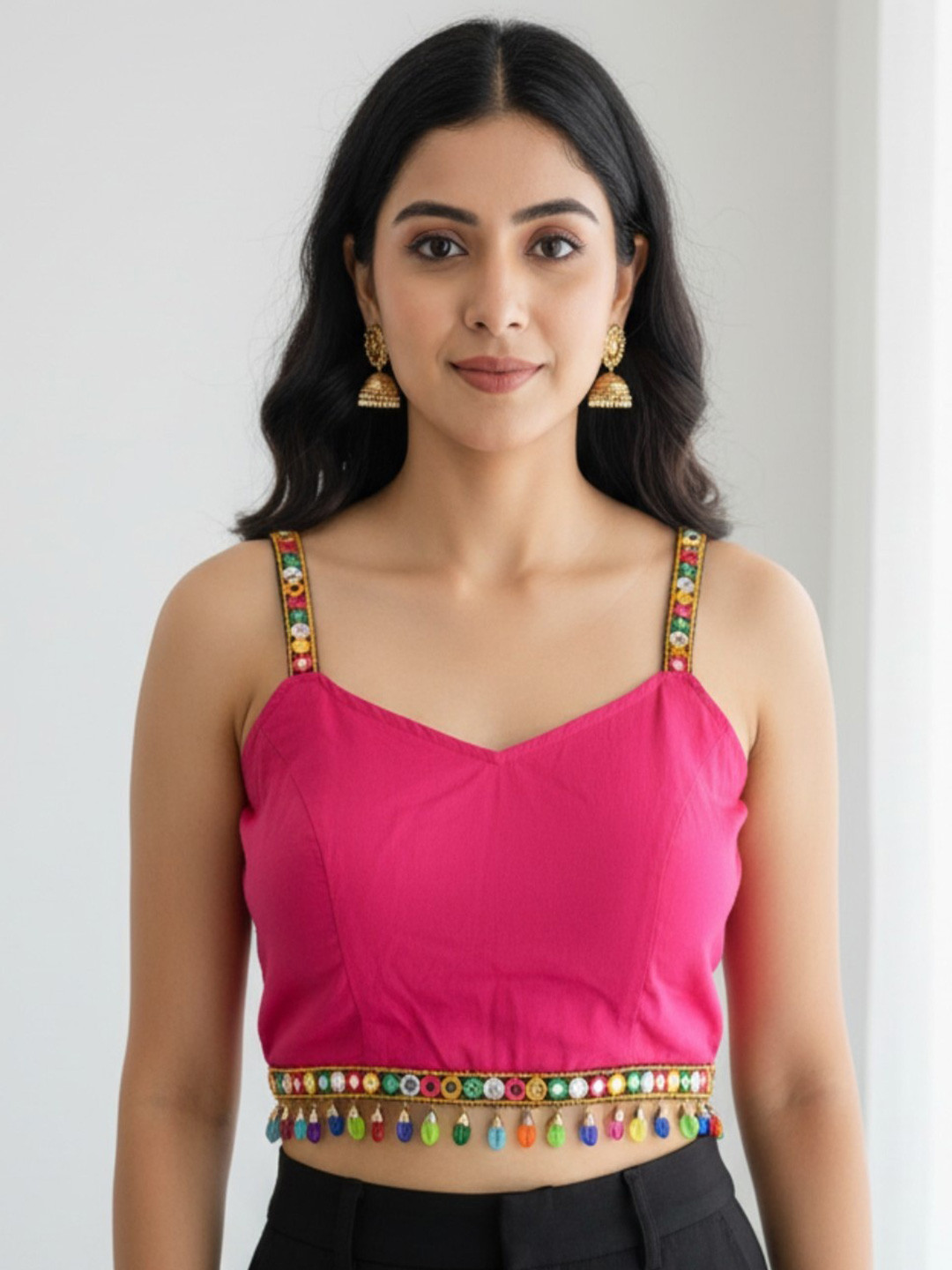 RAGHUVEER CREATION Women Sleeveless Mirror Work Shoulder Straps Saree Blouse