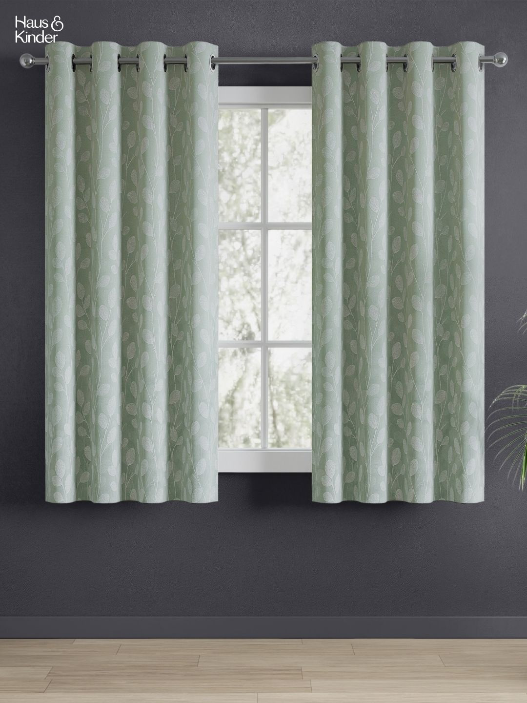 haus & kinder nature Mint steam Green Jacquard 2 Pieces Room Darkening Window Curtains