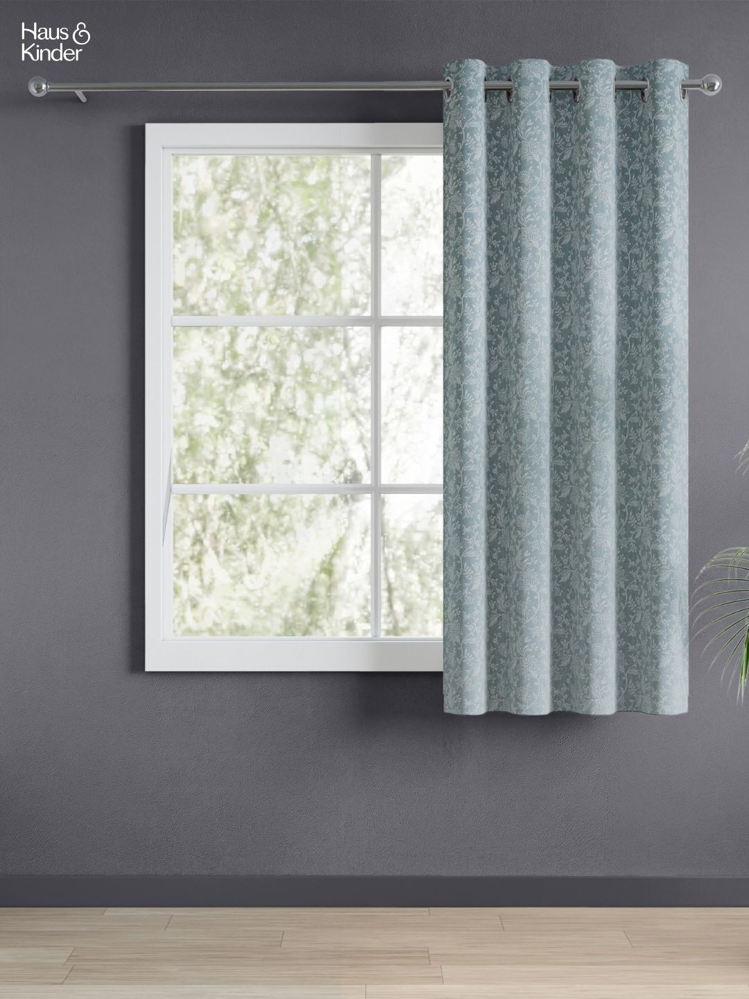 haus & kinder Grey & White Twilight Bloom Floral Printed Room Darkening Window Curtain