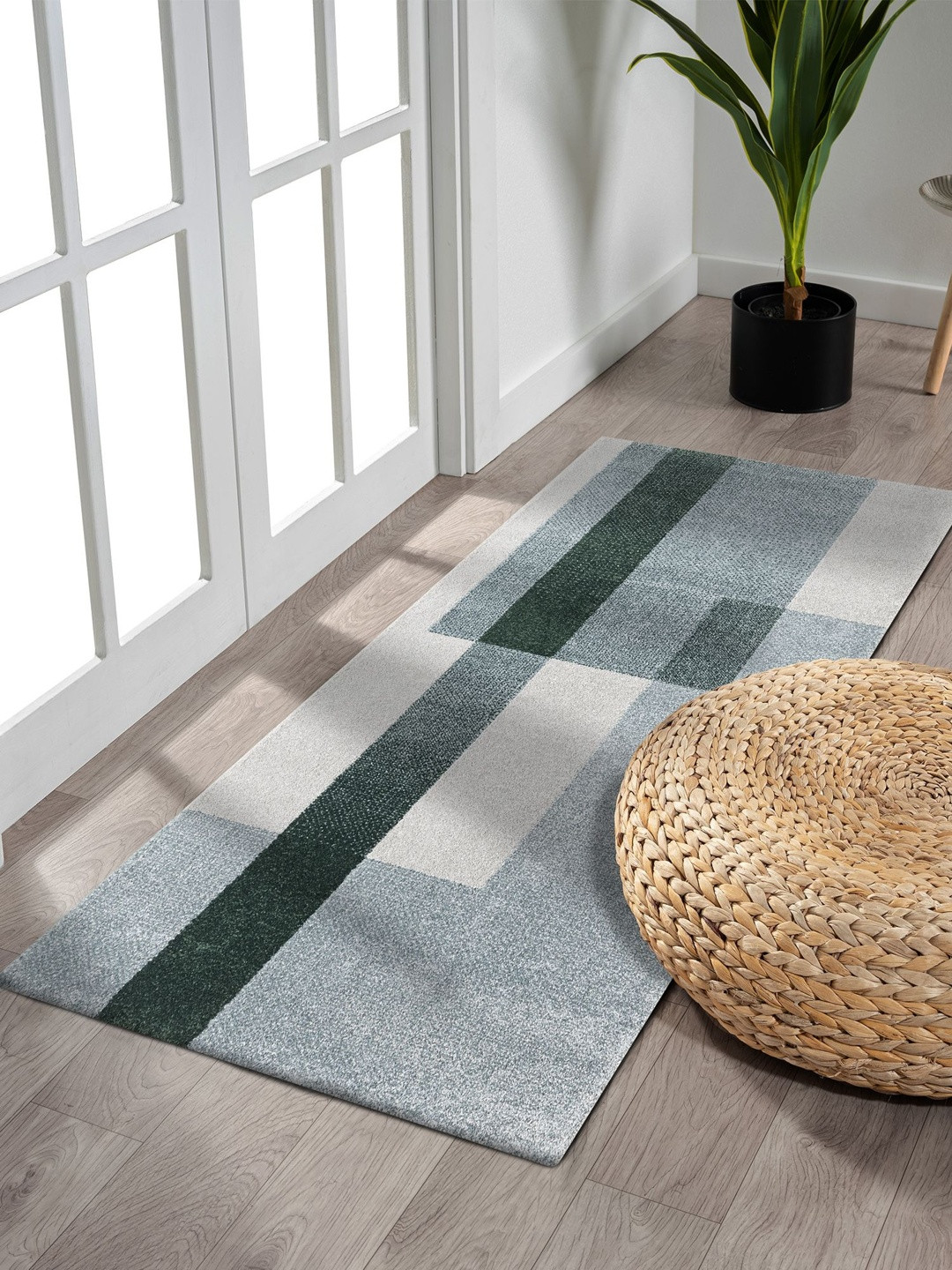 OBSESSIONS Olive Geometric Printed Ecological Water Repellent Antistatic Bedside Runner