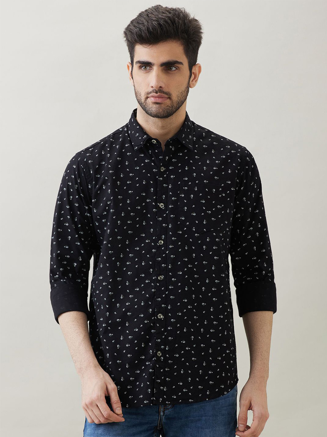 SNX Men Conversational Printed Spread Collar Pure Cotton Casual Shirt