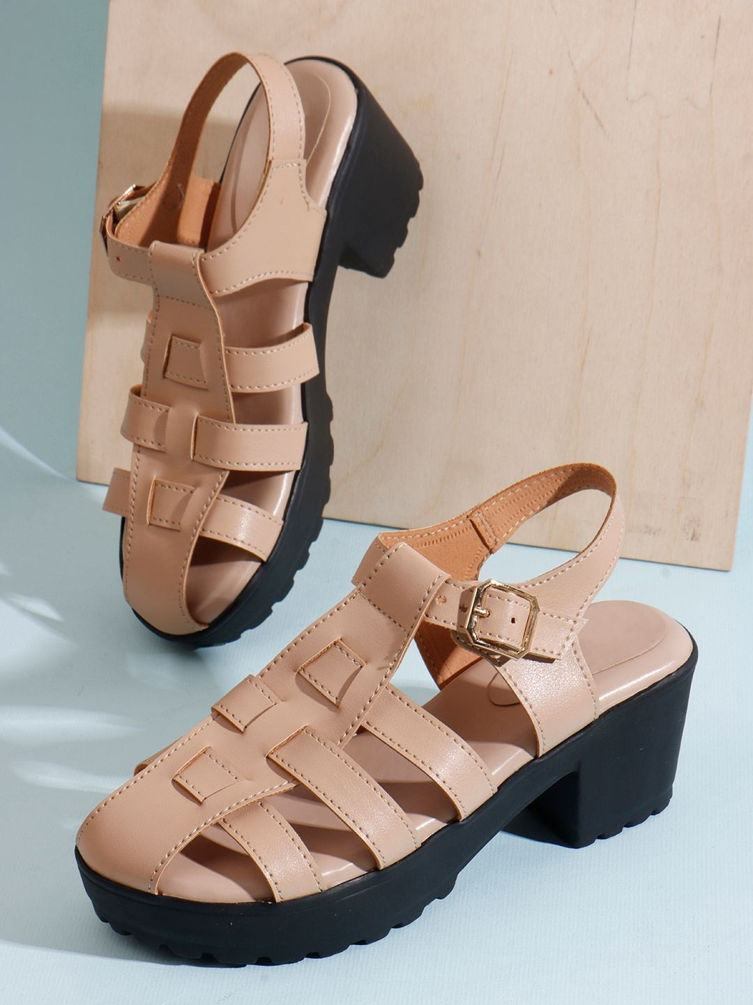 Try Me Women Open Toe Block Heel Pumps