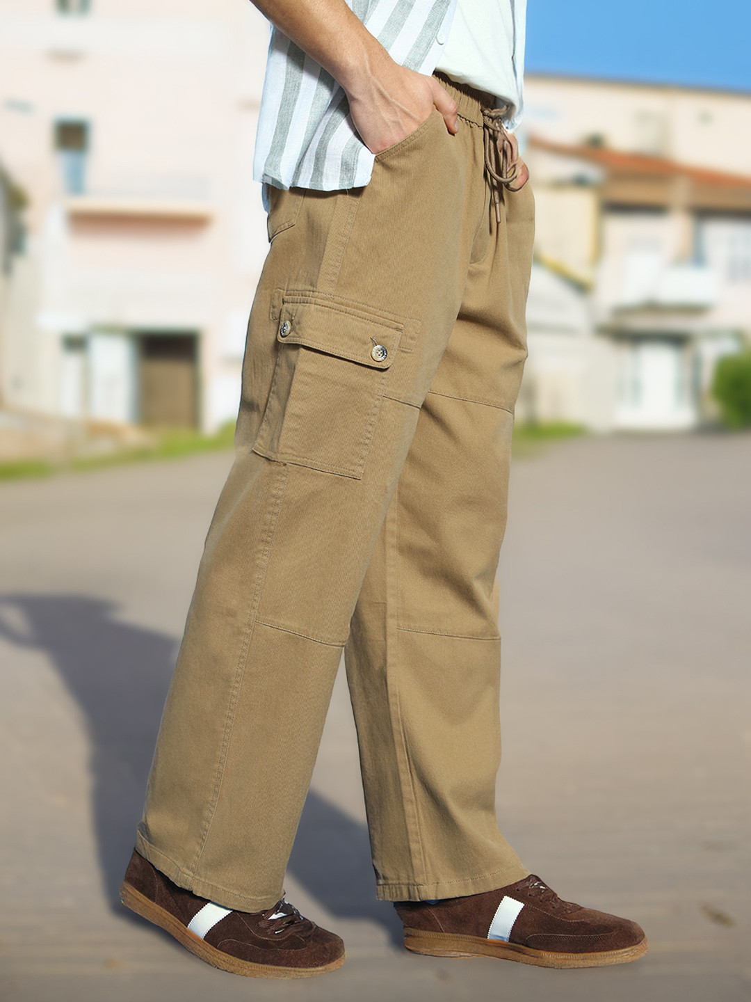 Urbano Fashion Men Loose Baggy Fit Cargo Jogger Chino Pant with 6 Pockets Stretchable