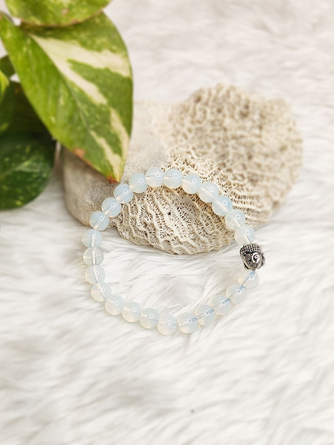 Cold Lava Studio Unisex Crystals & Opalite Beaded Elasticated Bracelet
