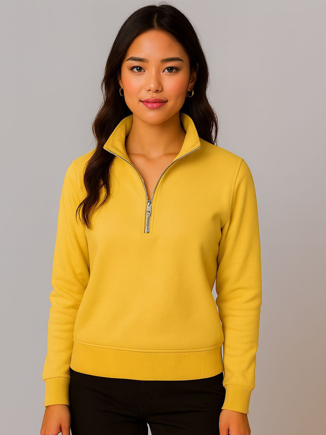 MACK JONNEY Women Solid Half-Zip Sweatshirt