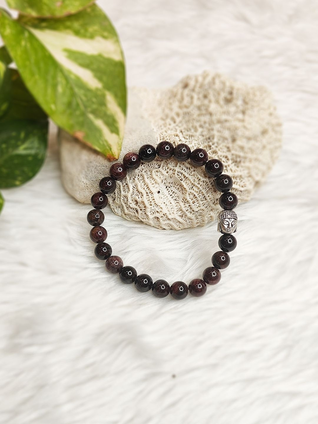 Cold Lava Studio Unisex Garnet & Crystals Beaded Elasticated Bracelet