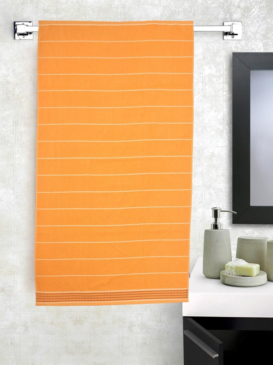 Rustic Linen Orange Striped Cotton Skin Friendly 500 GSM Bath Towel