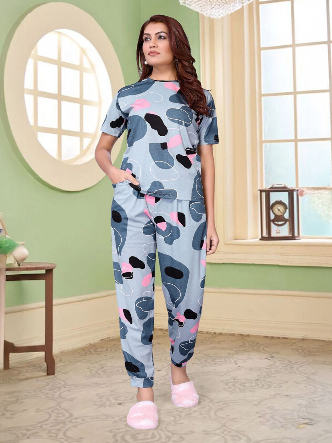 Adixus Printed Round Neck Pure Cotton T-Shirt With Trousers