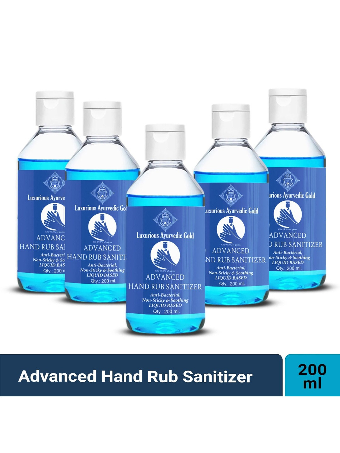 Luxurious Ayurvedic Gold Set Of 5 Advanced Hand Rub Non Sticky Sanitizer - 200 ml Each