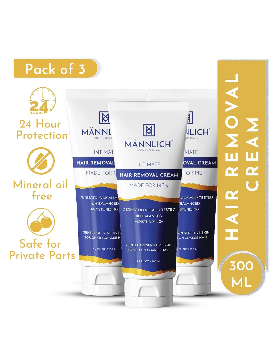 Mannlich Set Of 3 Intimate Hair Removal Cream- 100 ml Each