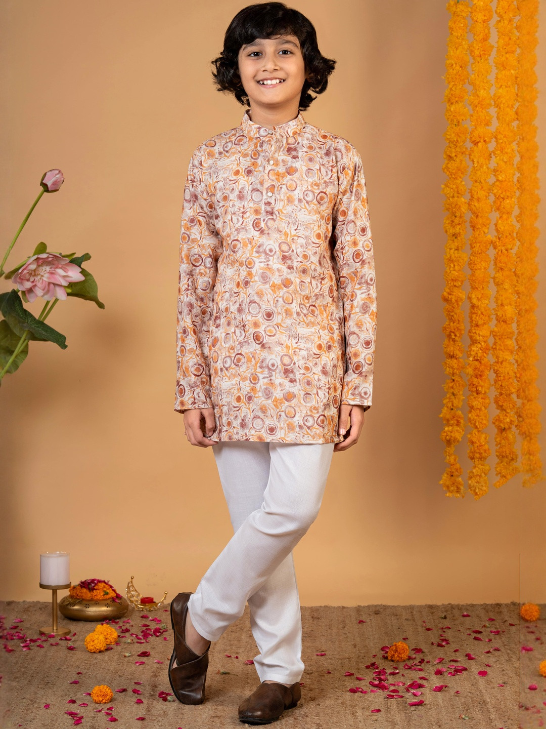 Sangria Boys Circular Geometric Printed Kurta with Pyjamas