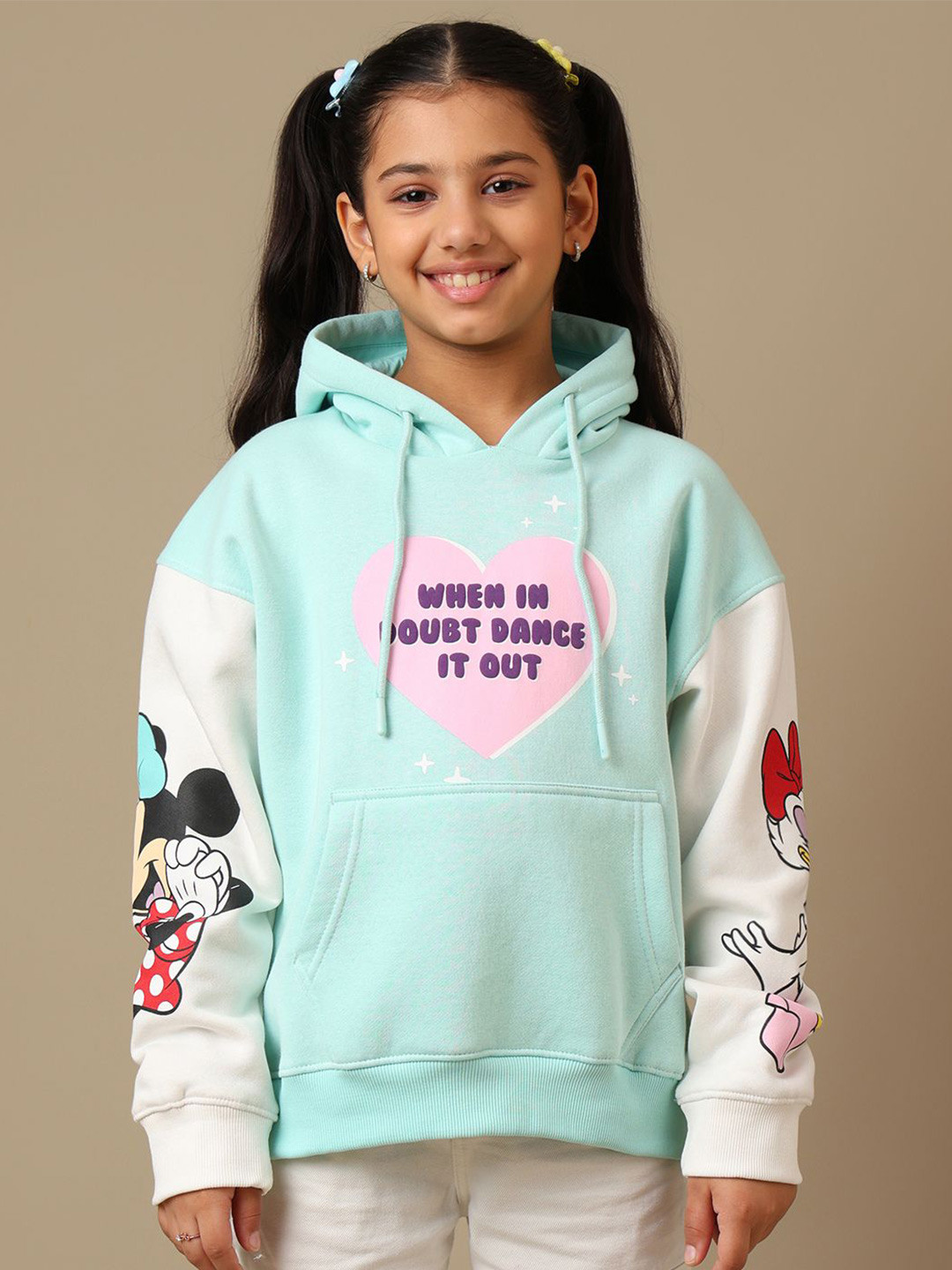 Kids Ville Girls Mickey & Friends Printed Oversized Hoodie Long Sleeves Ribbed Hemline