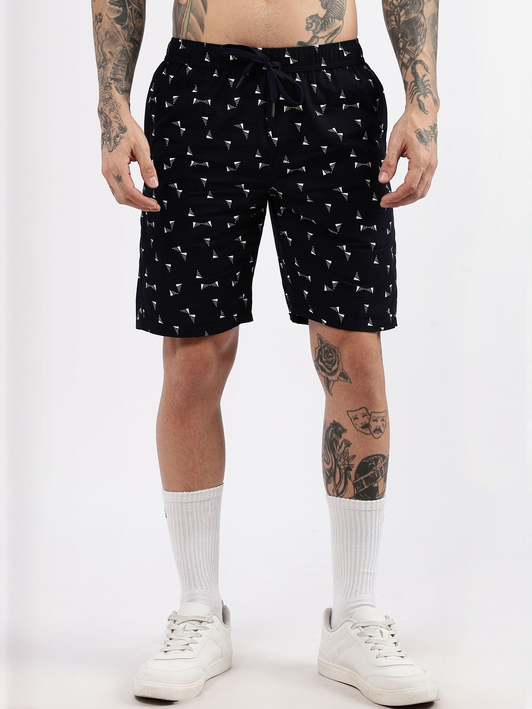 24 Street Men Printed Mid-Rise Knee Length Shorts