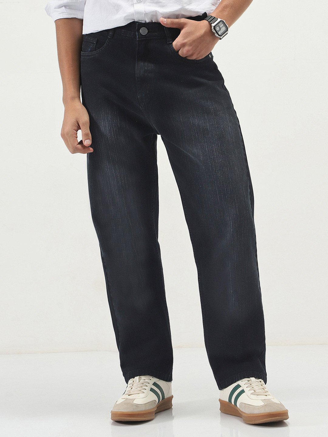 Urbano Fashion Men Loose Baggy Fit Mid-Rise Washed Denim Jeans