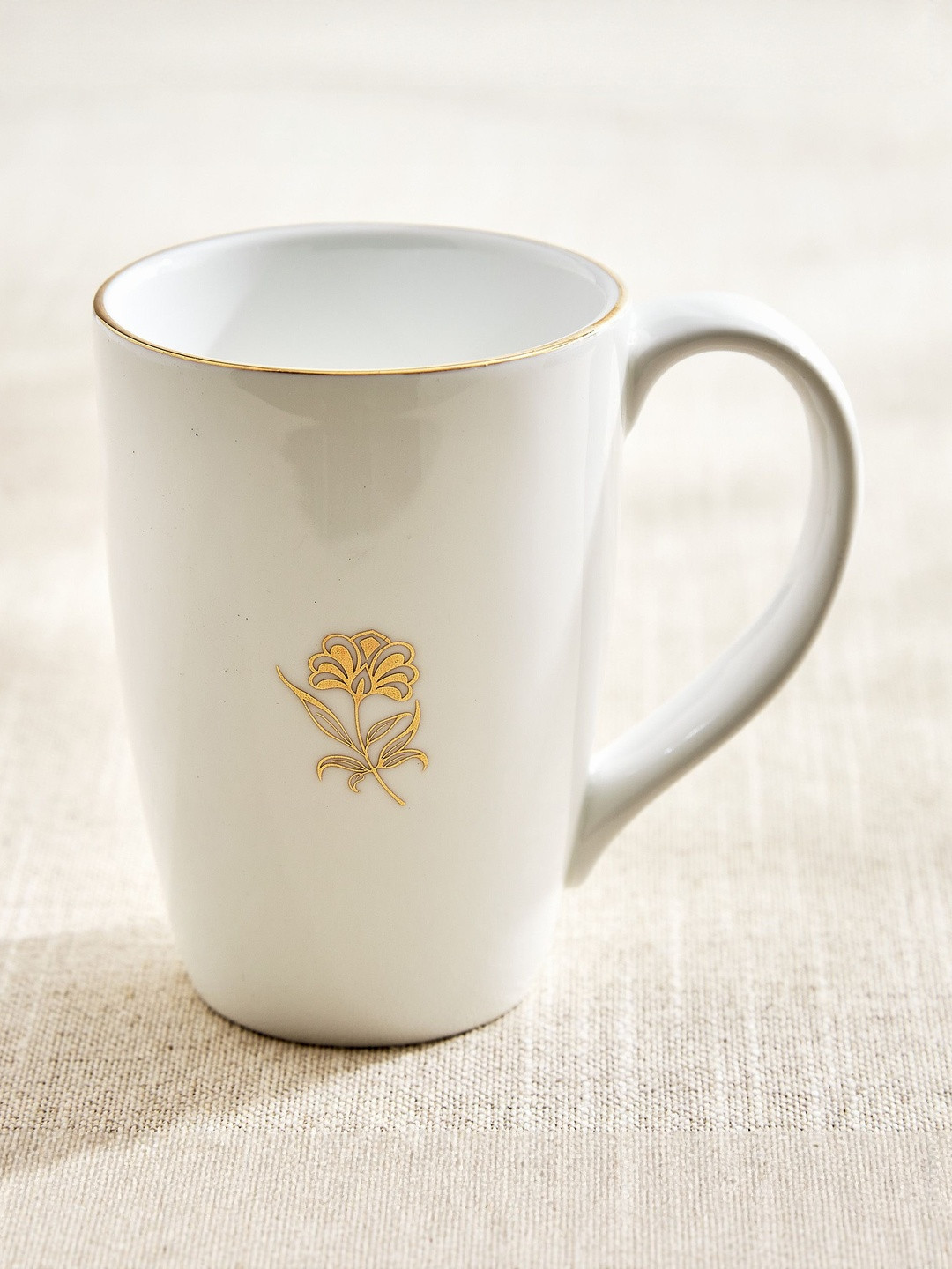 Home Centre Monara White & Gold-Toned Flower Printed Porcelain Easy To Clean Mug 310ml