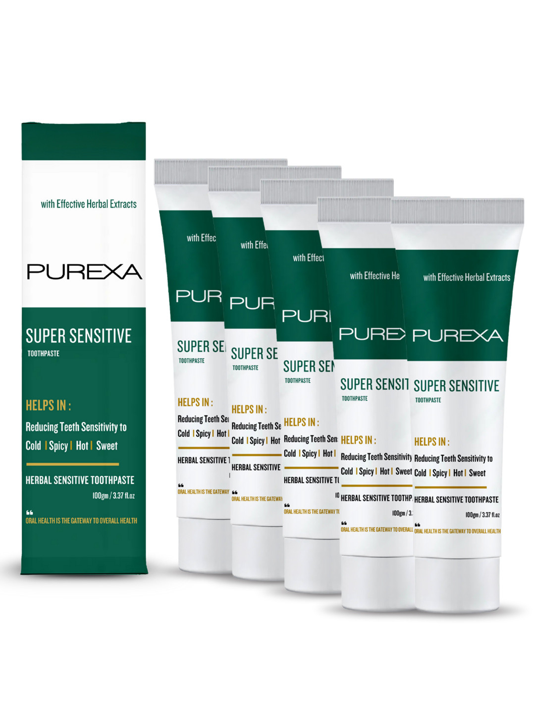 Purexa Set Of 5 Super Sensitive Toothpaste For Gentle Care & Sensitive Teeth - 100 g Each
