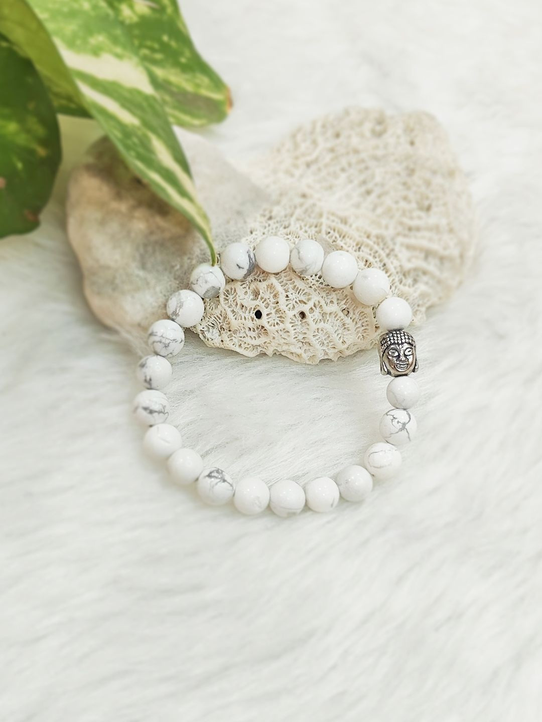 Cold Lava Studio Unisex Crystals & Howalite Beaded Elasticated Bracelet