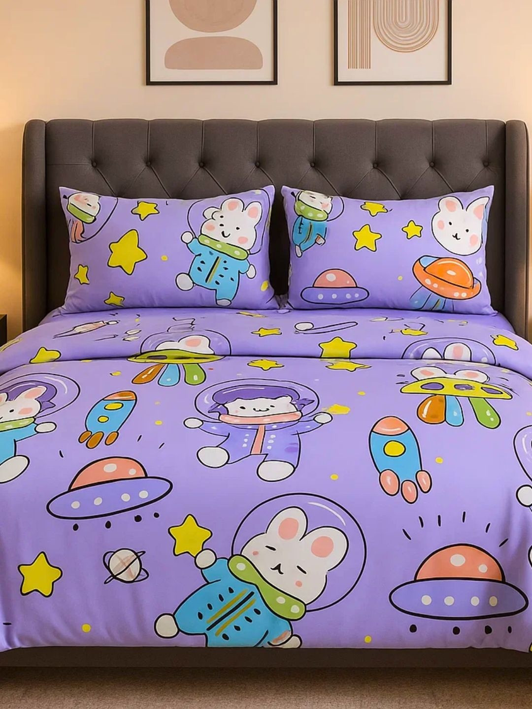 Famyo Purple & Blue Quirky Printed Double King Blankets Quilts & Dohars