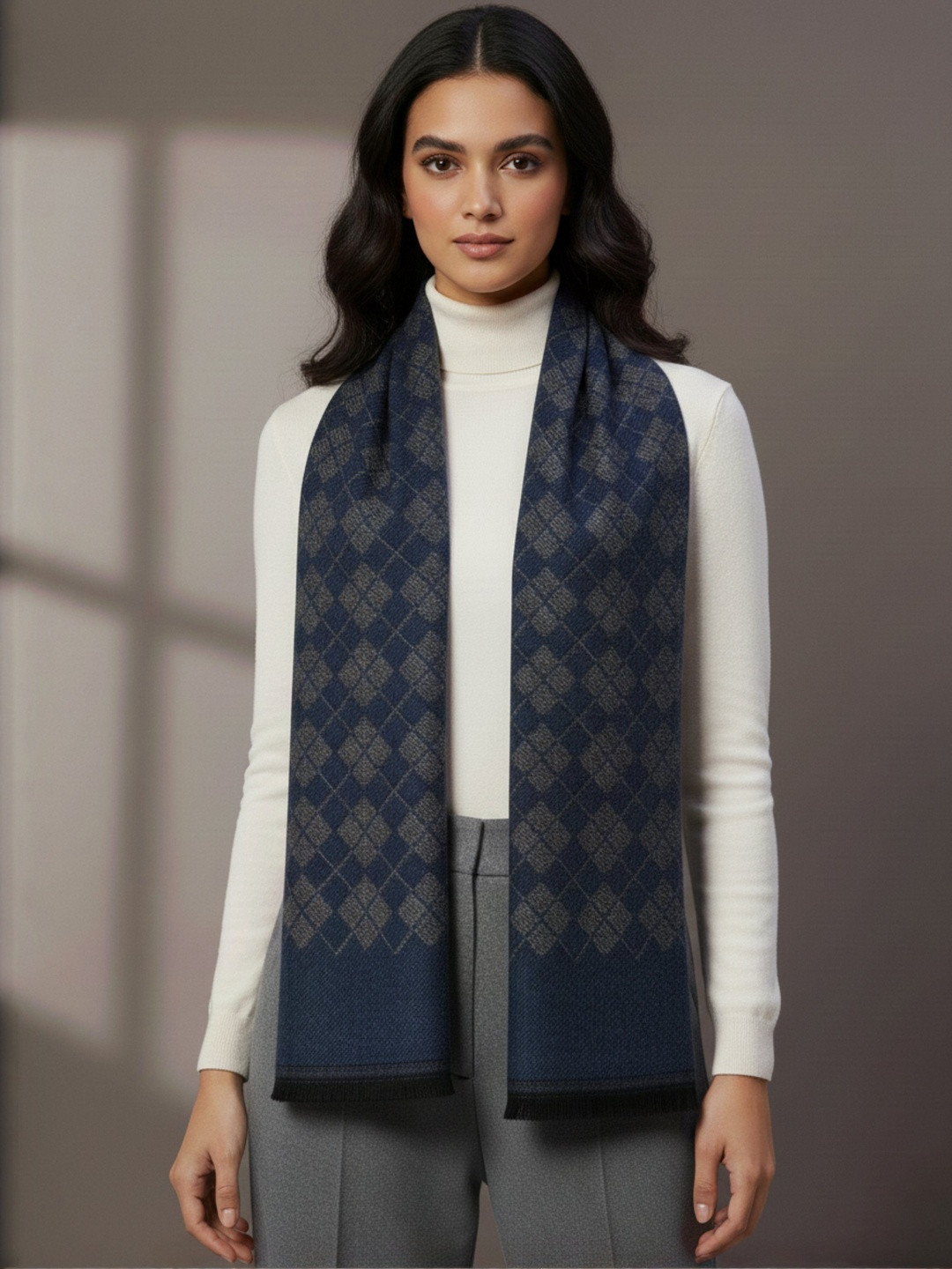 Zamour Women Checked Woollen Scarf Mufflers