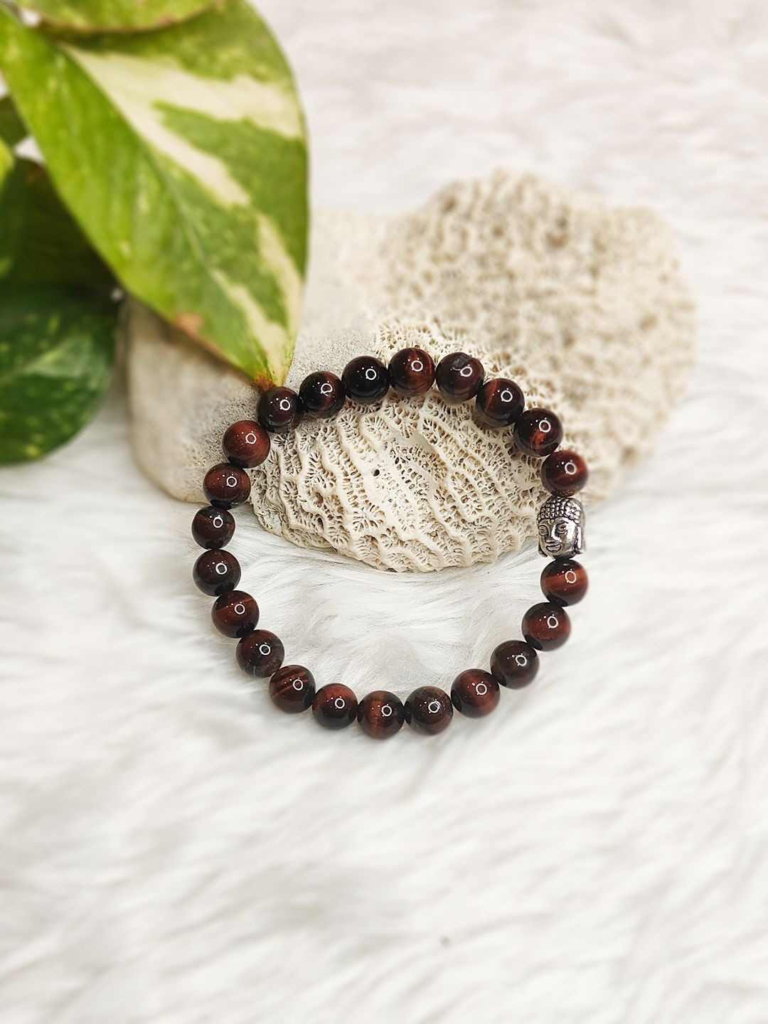 Cold Lava Studio Unisex Tiger Eye & Crystals Beaded Elasticated Bracelet