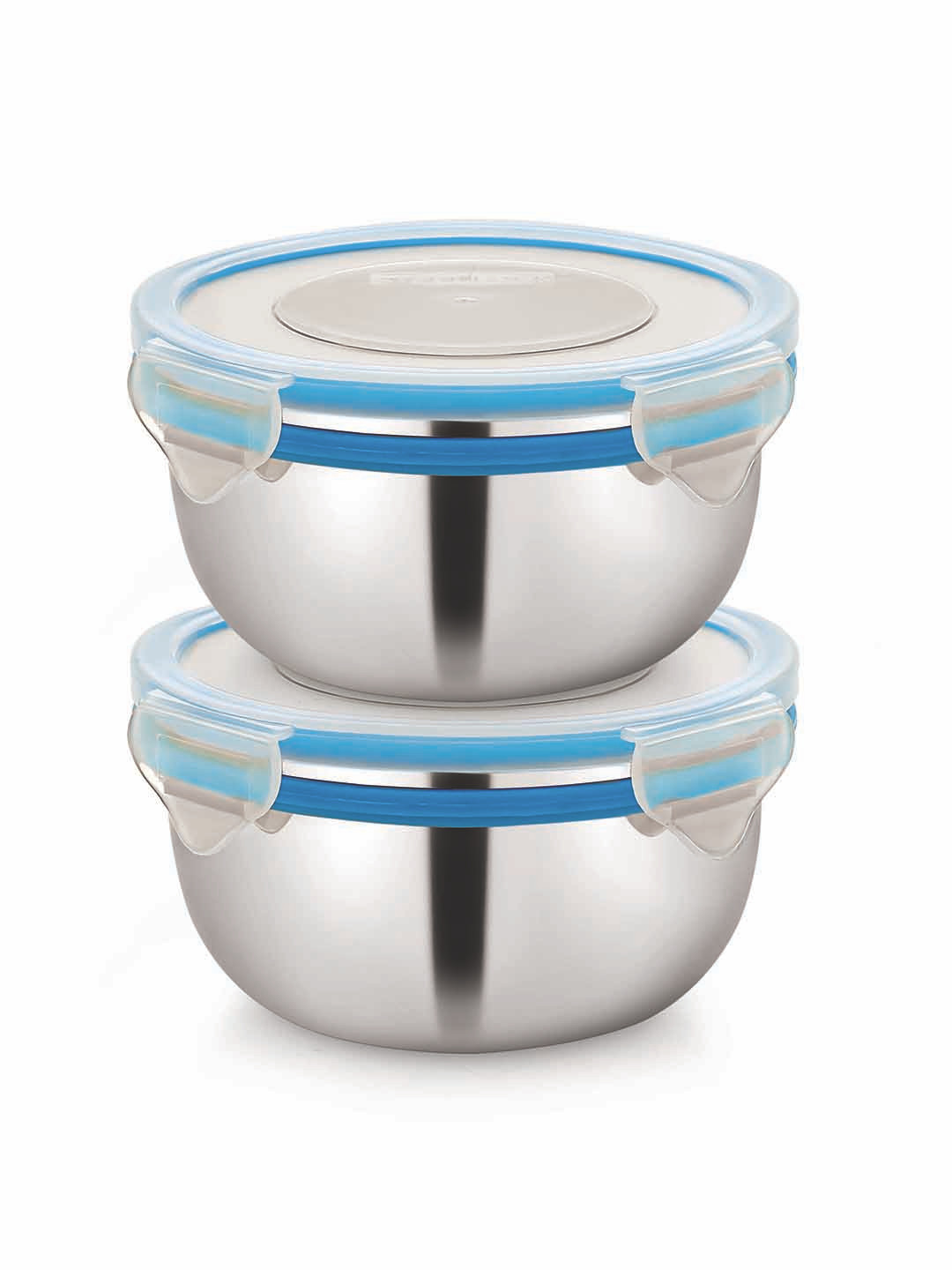 STEELLOCK Set Of 2 Silver-Toned Stainless Steel Air Tight Box Container