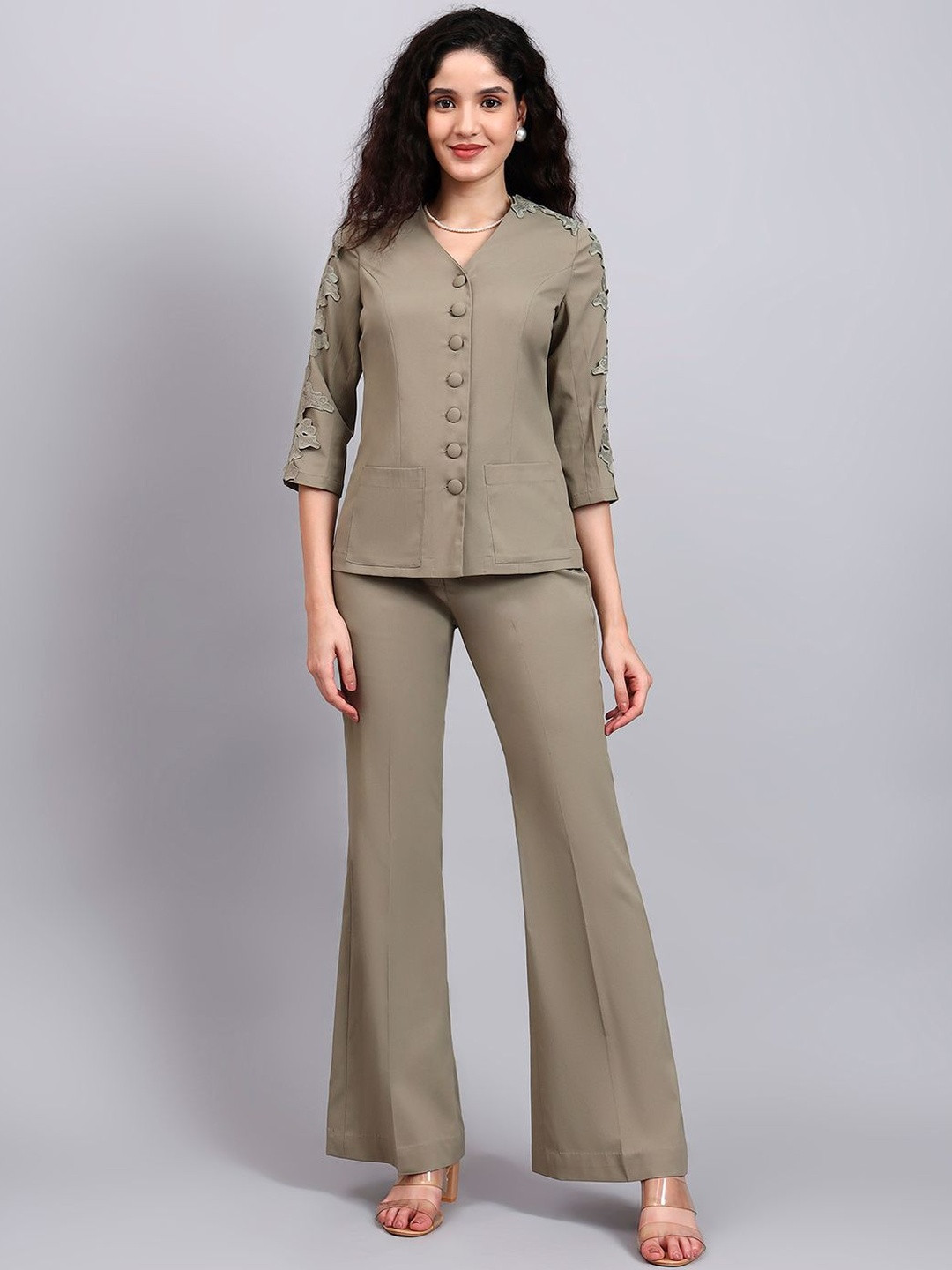 PowerSutra Co-Ord Set Featuring Button-Down Top With Loose-Fit Trousers