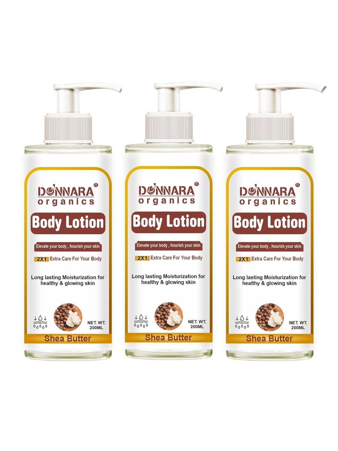 Donnara Organics Set Of 3 Shea Butter Body Lotion For Deep Moisturizing - 200 ml Each