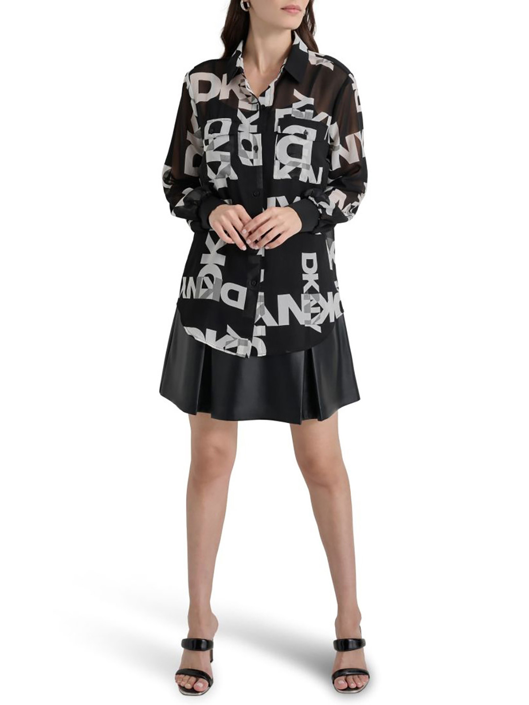 DKNY Women Typography Printed Spread Collar Casual Shirt