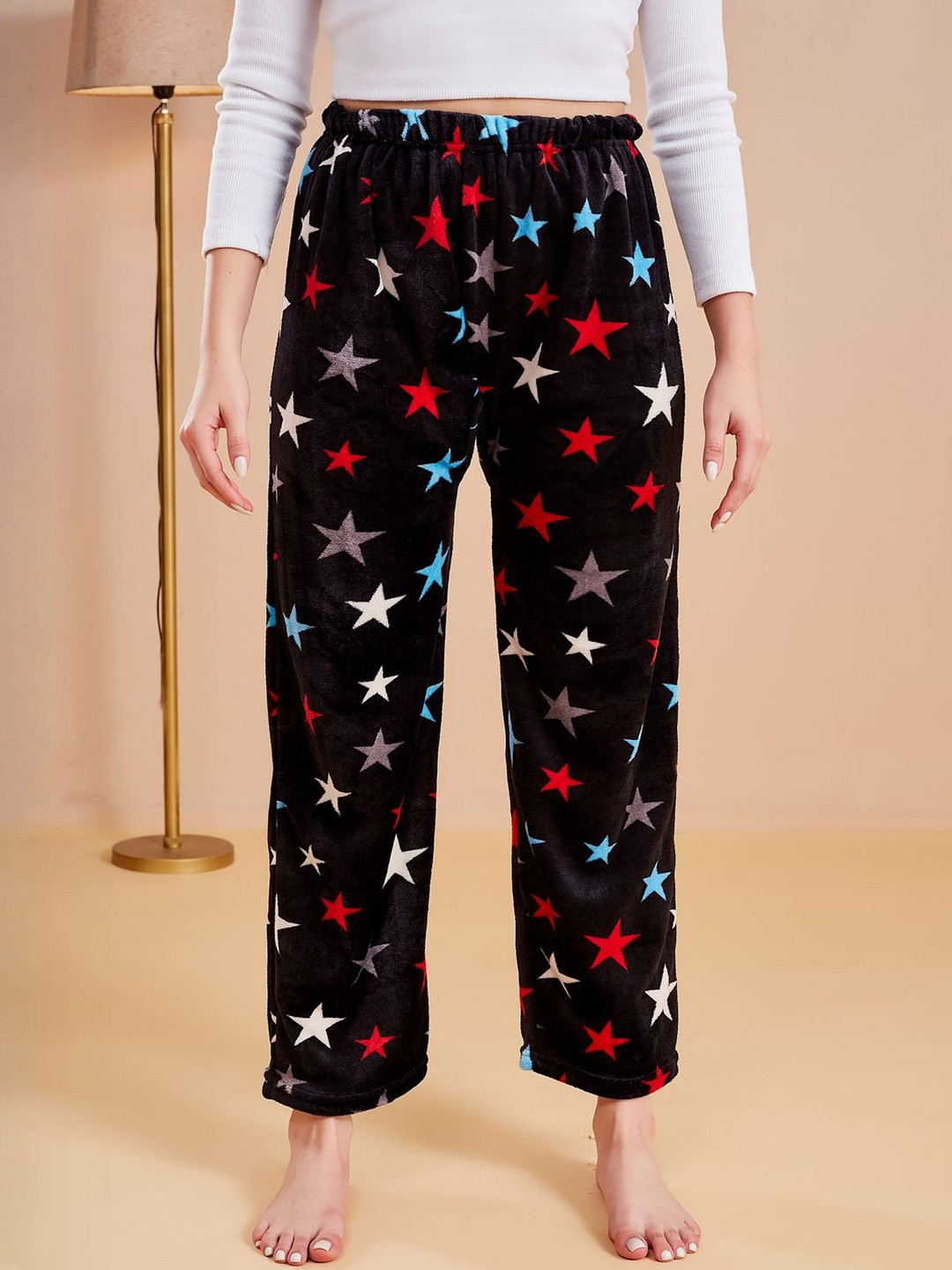 SECRETS BY ZEROKAATA Pack Of 3 Printed High-Rise Assorted Fleece Winter Fur Pyjamas