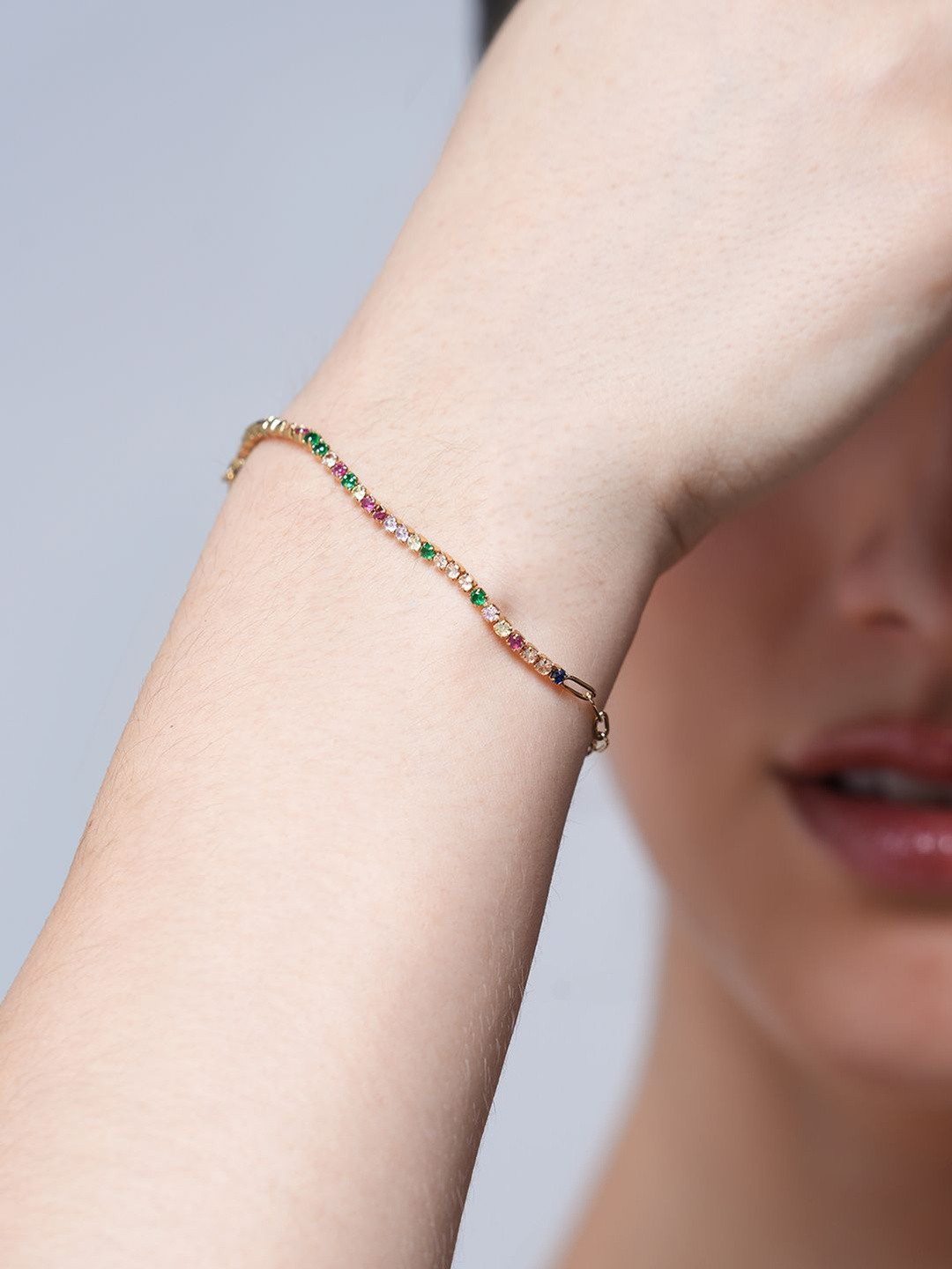 CAO Jewellery Stainless Steel Gold-Plated Artificial Stones Studded SLink Bracelet