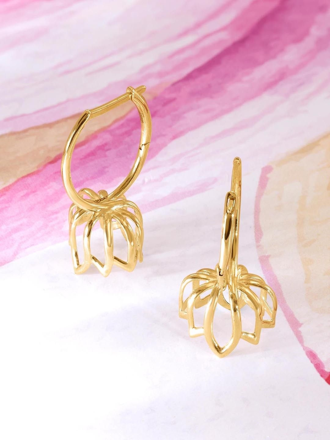 Mia by Tanishq 14Kt Gold Lit Lotus Hoop Earrings - 3.604 g