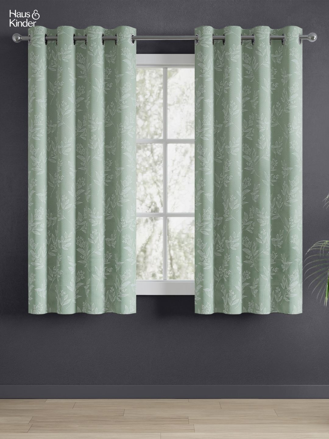 haus & kinder Signature Mint Grove Green Jacquard 2 Pieces Room Darkening Window Curtains