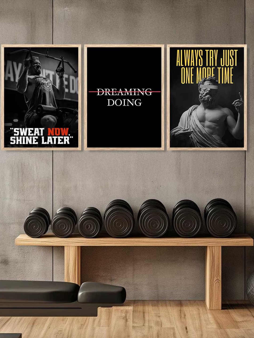 WALLLANE Black And Red 3 Pieces Rectangle Wood Wall Art 33.0 x 43.1