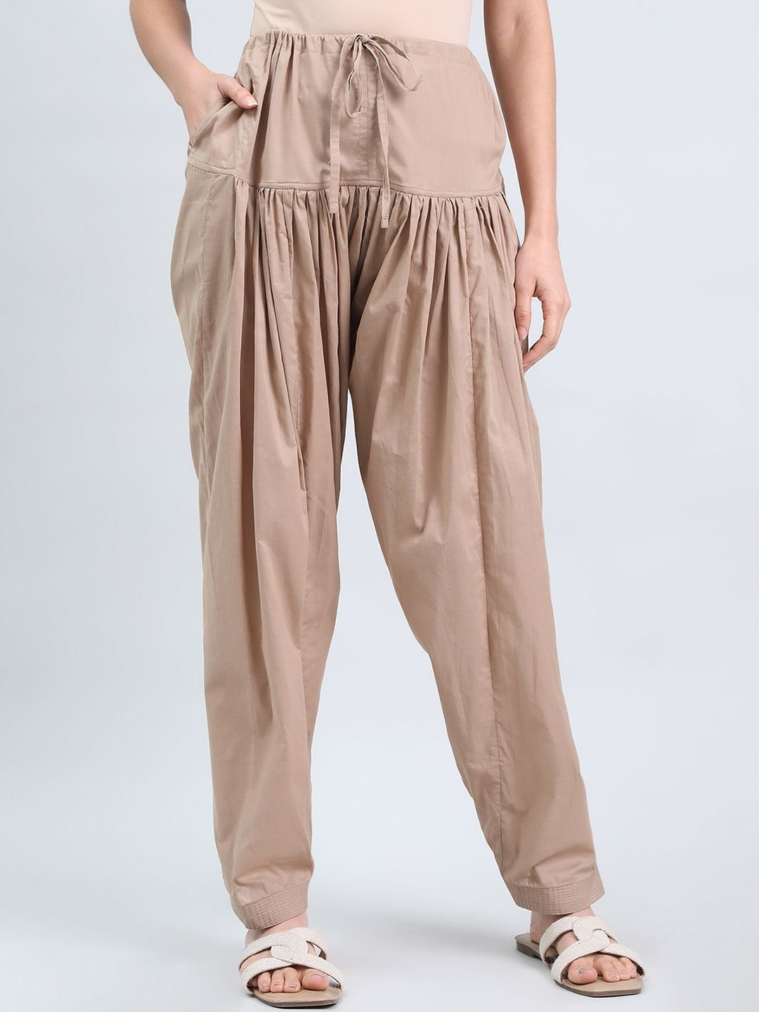 Go Colors Women Solid Ankle Length Relaxed Fit Mid Rise Solid Drawstring Salwar