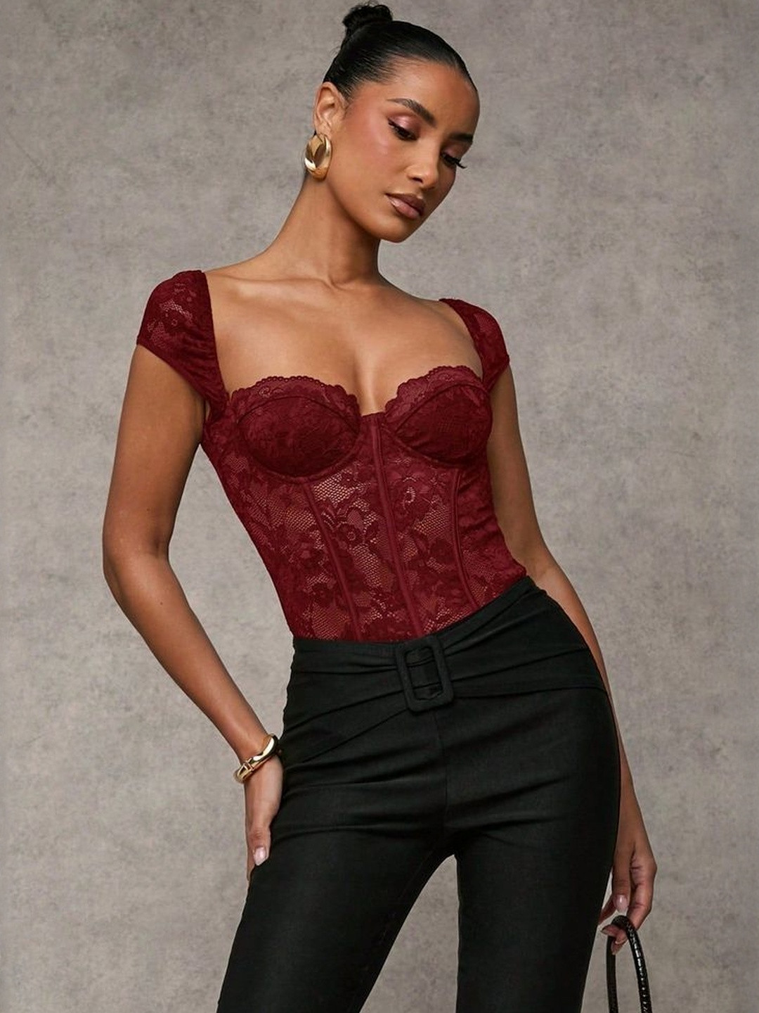 Lulu & Sky Embroidered Sweetheart Neck Top