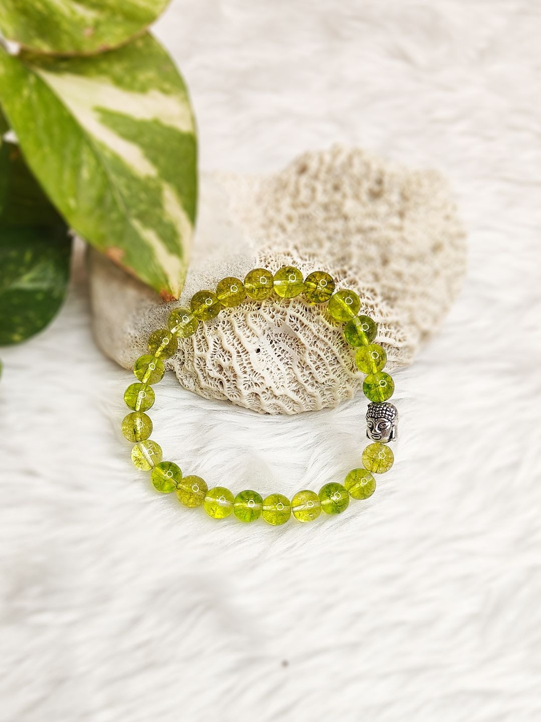 Cold Lava Studio Unisex Peridot & Crystals Beaded Elasticated Bracelet