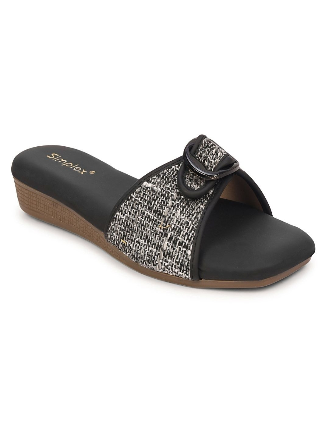 Simplex Footwear Women Textured Open Toe Flats With Buckles