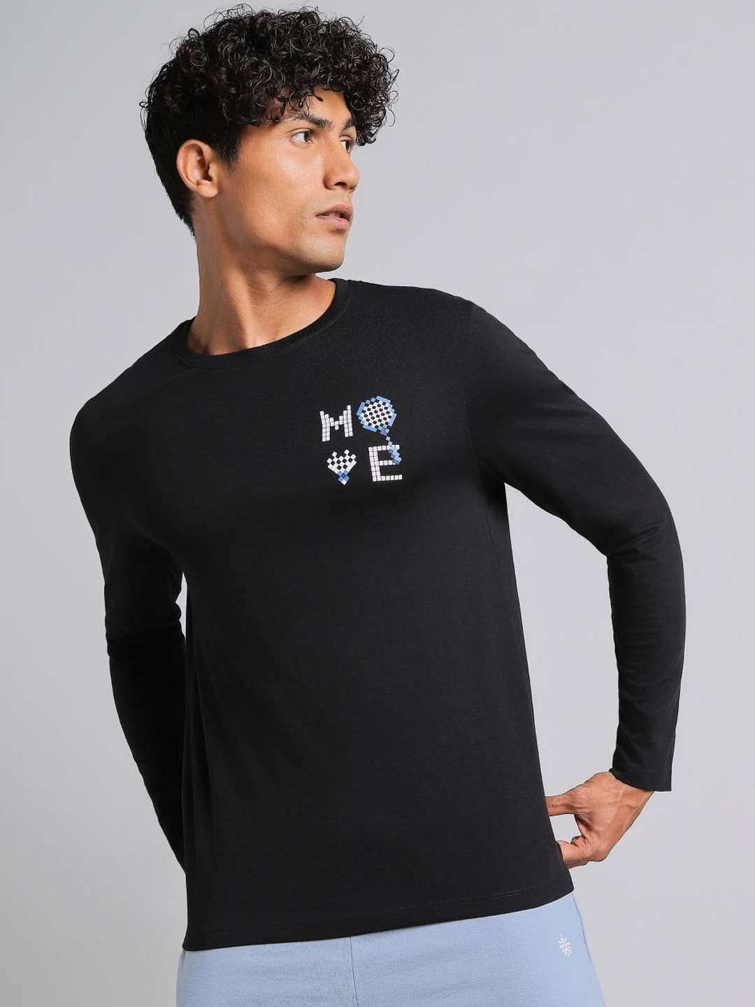 CULT Men's Black Courtside Print Full Sleeve T-shirt