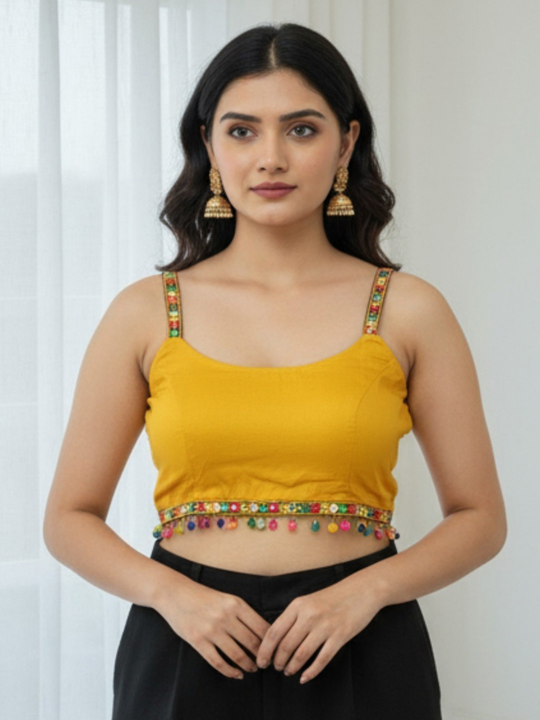 RAGHUVEER CREATION Women Mirror Work Detail Sleeveless Saree Blouse