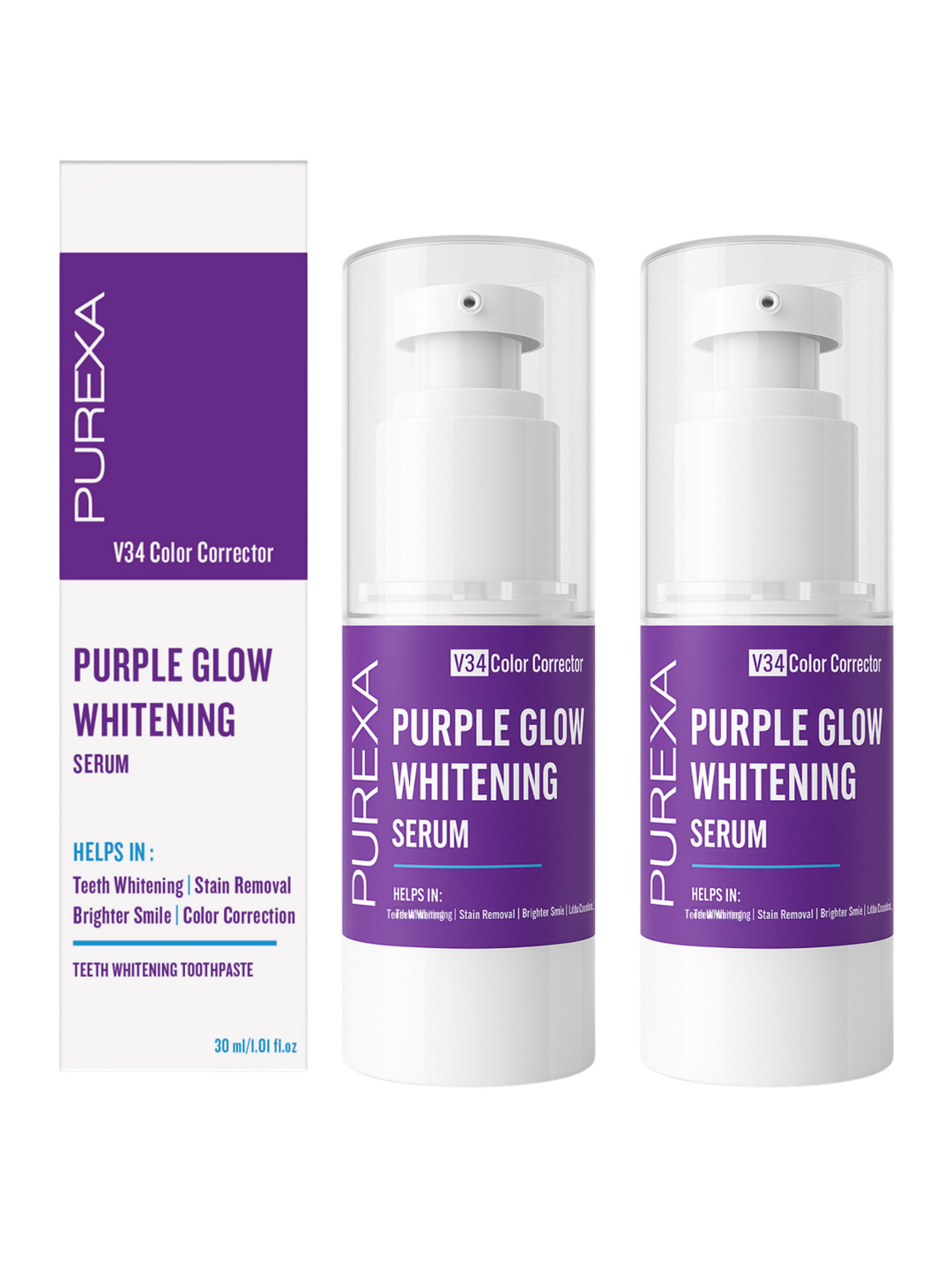 Purexa  Set Of 2 Purple Teeth Whitening Toothpaste To Removes Yellow Stains - 30 ml Each